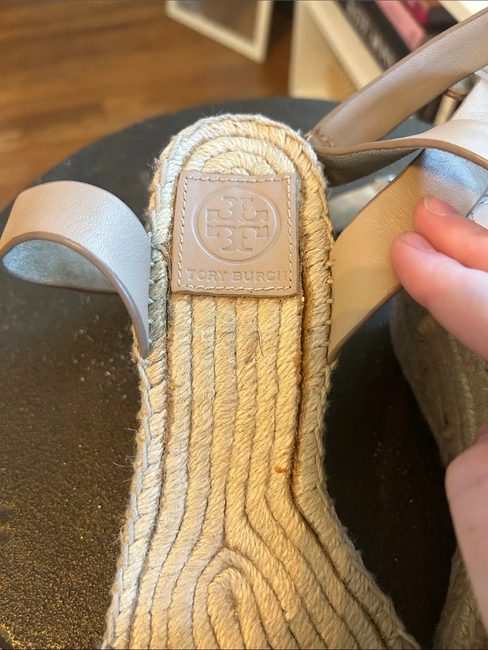 Tory Burch Beige Suede Ankle-Strap Espadrille Wedge